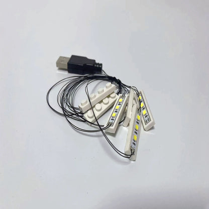 LED Brick Lighting Four/Six in One, Four/Six White 1x4 Bricks/LEDs Connected in Series, Powered by USB,Light up your blocks