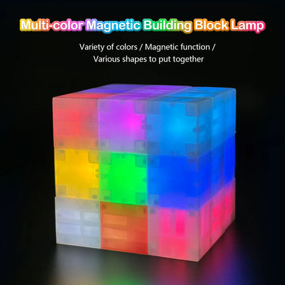27pcs Colorful Magnetic Glowing Building Blocks Night Lights, DIY Stackable LED Color Lights, Creative Gifts for Boys and Girls