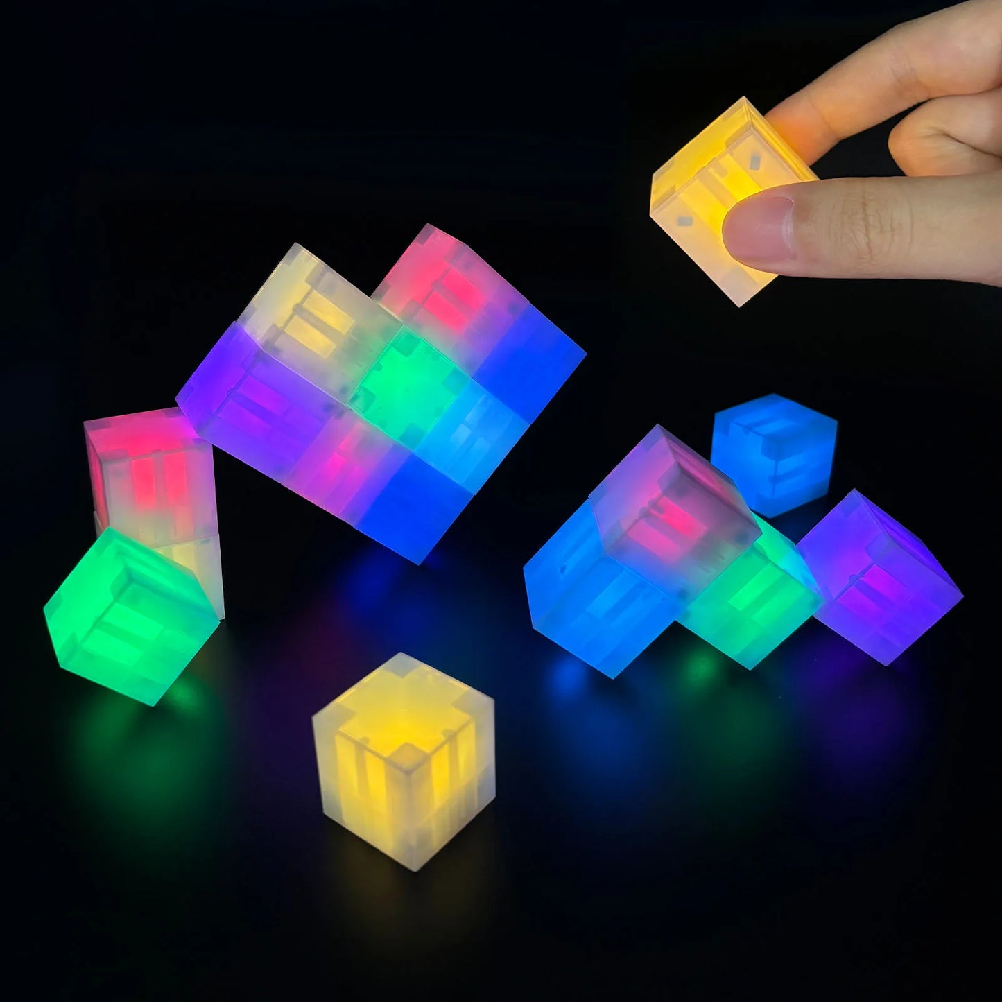 27pcs Colorful Magnetic Glowing Building Blocks Night Lights, DIY Stackable LED Color Lights, Creative Gifts for Boys and Girls