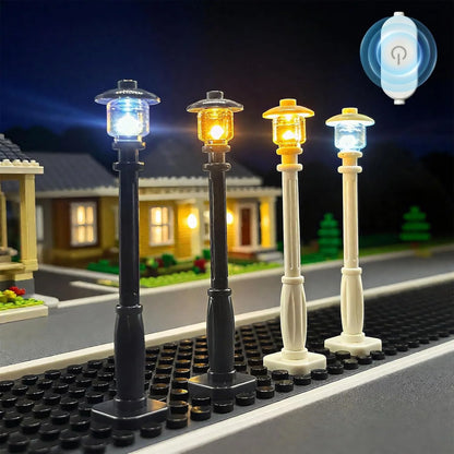 10pcs LED luminous city street lamp,USB powered building block lamp,MOC lighting accessories，Without electricity，Touch version