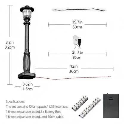 10pcs LED luminous city street lamp,USB powered building block lamp,MOC lighting accessories，Without electricity，Touch version