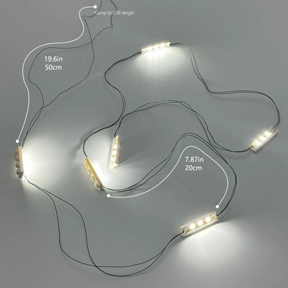 LED Brick Lighting Four/Six in One, Four/Six White 1x4 Bricks/LEDs Connected in Series, Powered by USB,Light up your blocks