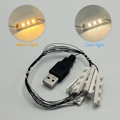 LED Brick Lighting Four/Six in One, Four/Six White 1x4 Bricks/LEDs Connected in Series, Powered by USB,Light up your blocks