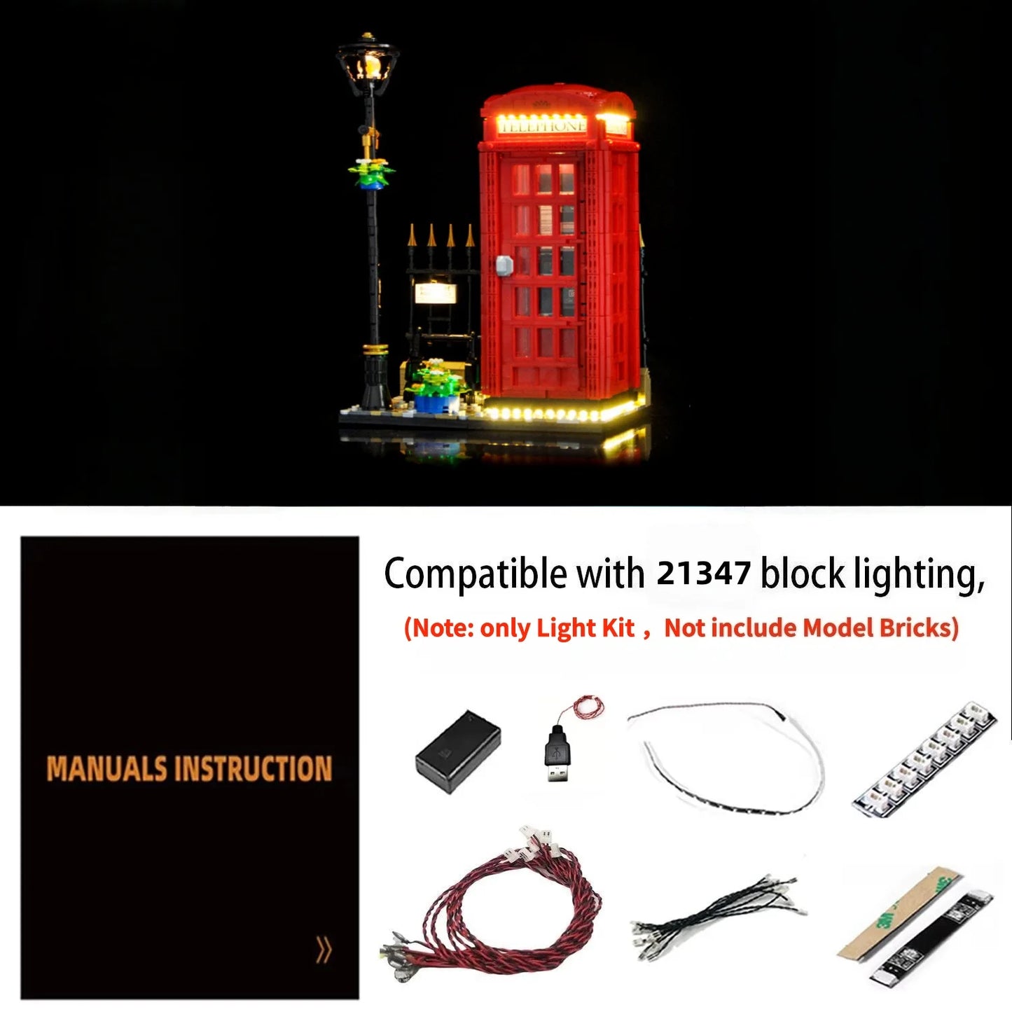 21347 Red London Telephone Box Light Kit