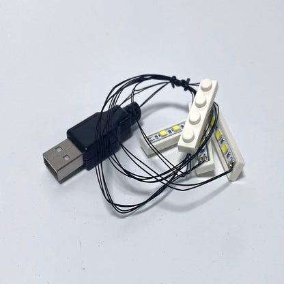 LED Brick Lighting Four/Six in One, Four/Six White 1x4 Bricks/LEDs Connected in Series, Powered by USB,Light up your blocks